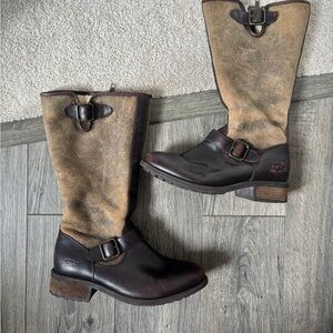 UGG Dark Brown and Tan Leather Boots